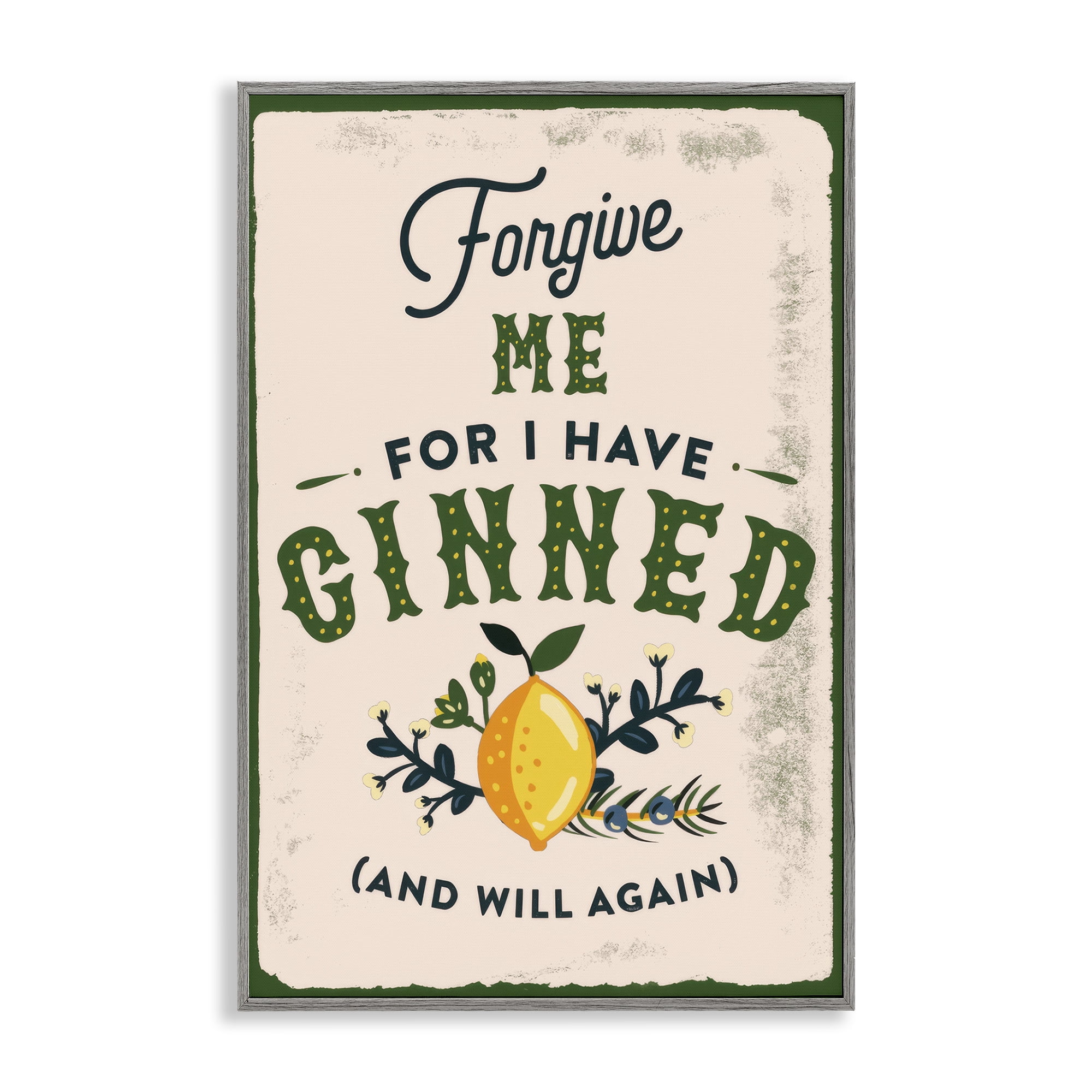 Stupell Industries Forgive Me For I Have Ginned Food & Beverage Painting Gray Framed Art Print Wall Art, 12 x 18