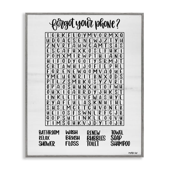 Stupell Industries Rustic Lodge Forgot Phone Bathroom Wordsearch Gray Framed Giclee Art, 24 x 30, by Imperfect Dust