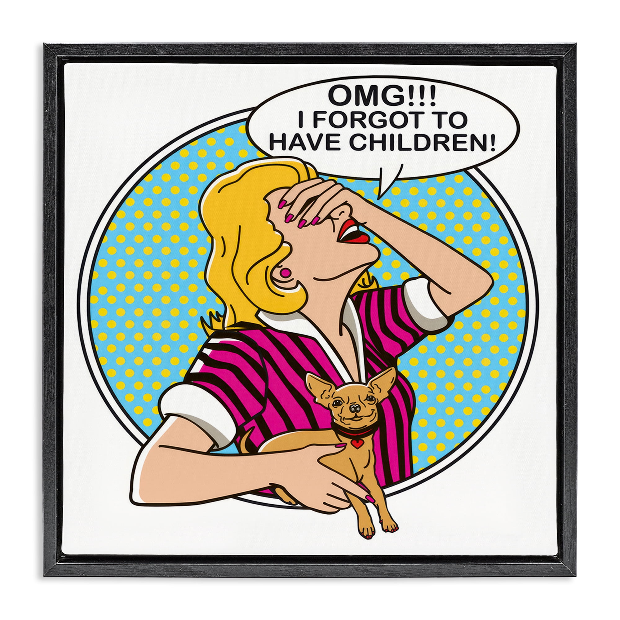 Stupell Industries Forgot To Have Children Animals Painting Black Floater Framed Canvas Art Print Wall Art, 25 x 25