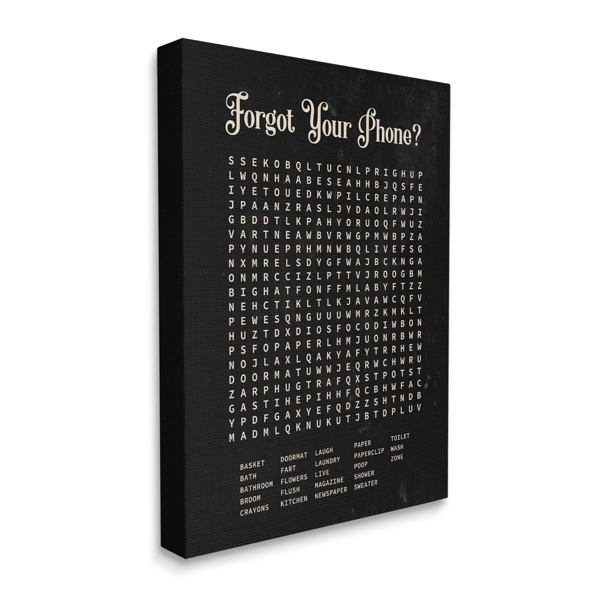Stupell Industries Forgot Your Phone Crossword Activity Distressed Black Inspirational Painting Gallery Wrapped Canvas Art Print Wall Art, 16 x 20