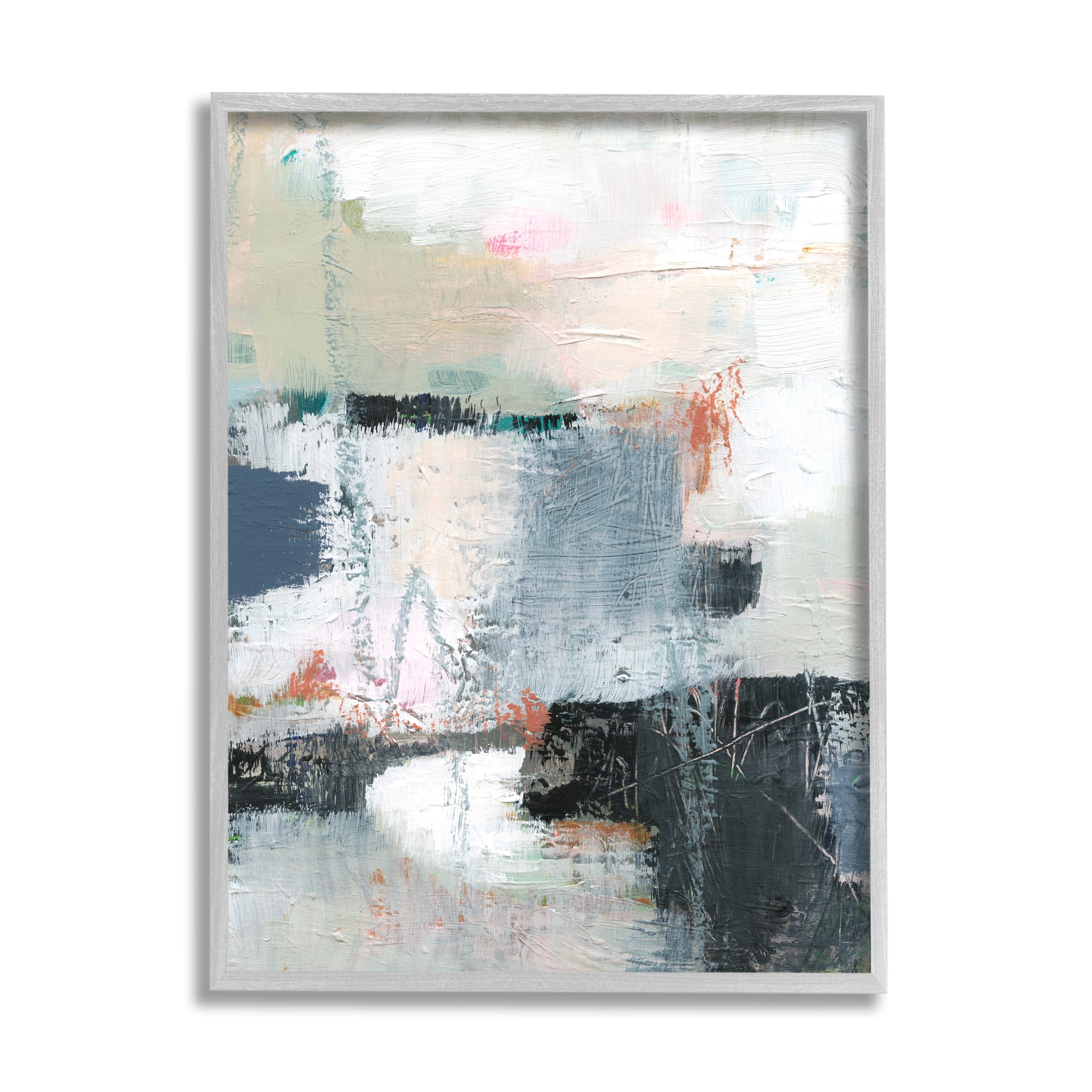 Stupell Industries Fort Architecture Abstraction Busy Grey Blue Shapes Abstract Painting Gray Framed Art Print Wall Art, 11 x 14