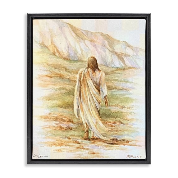 Stupell Industries Traditional Forty Days Jesus Walking Black Floating Frame Canvas Art, 17 x 21, by Linda Sperruzzi
