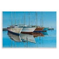 Stupell Industries Four Docked Boats Reflection Transportation Painting Unframed Art Print Wall Art, 15 x 10