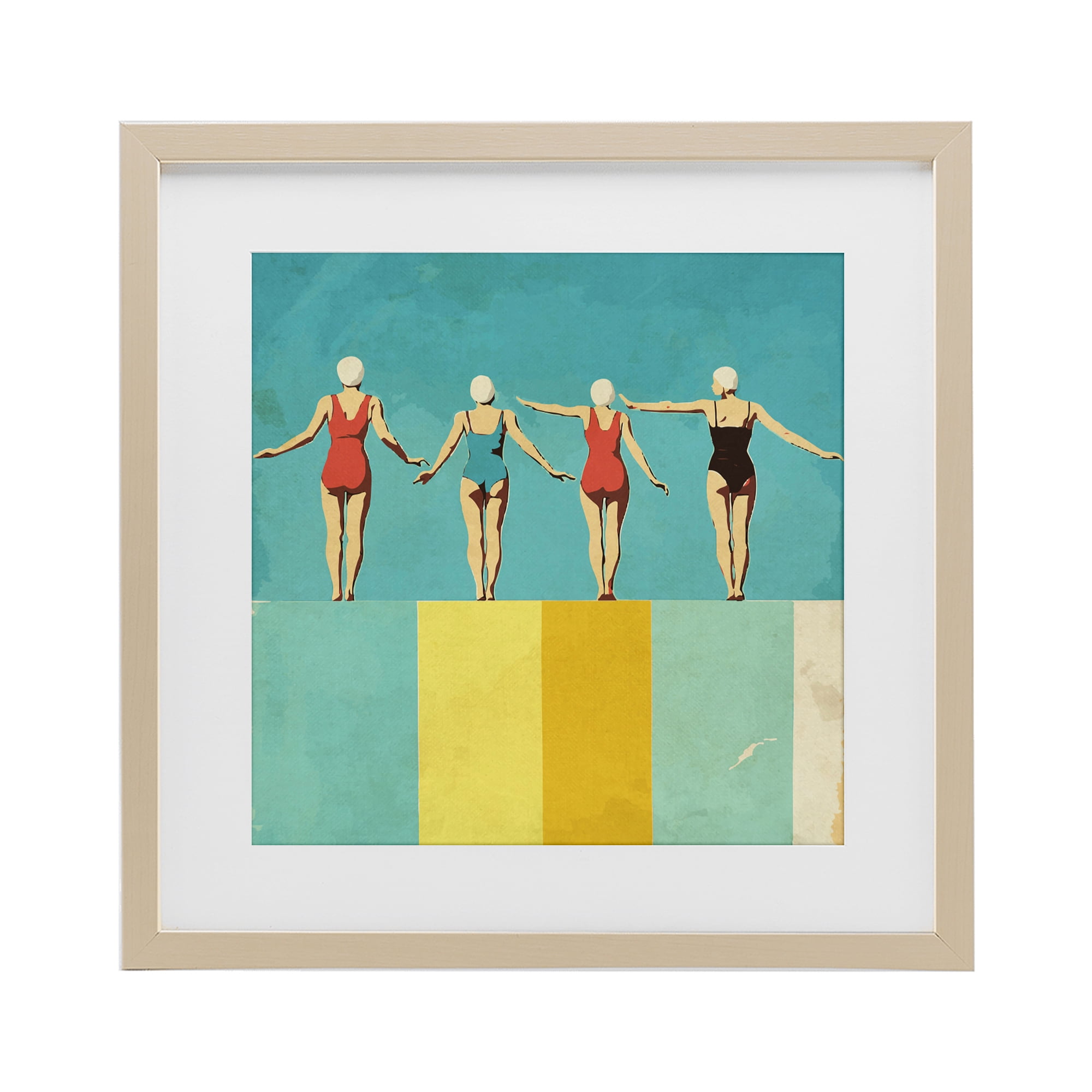 Stupell Industries Four Figures on the Pool Birch Framed Print Under Glass, design by Layla Oz