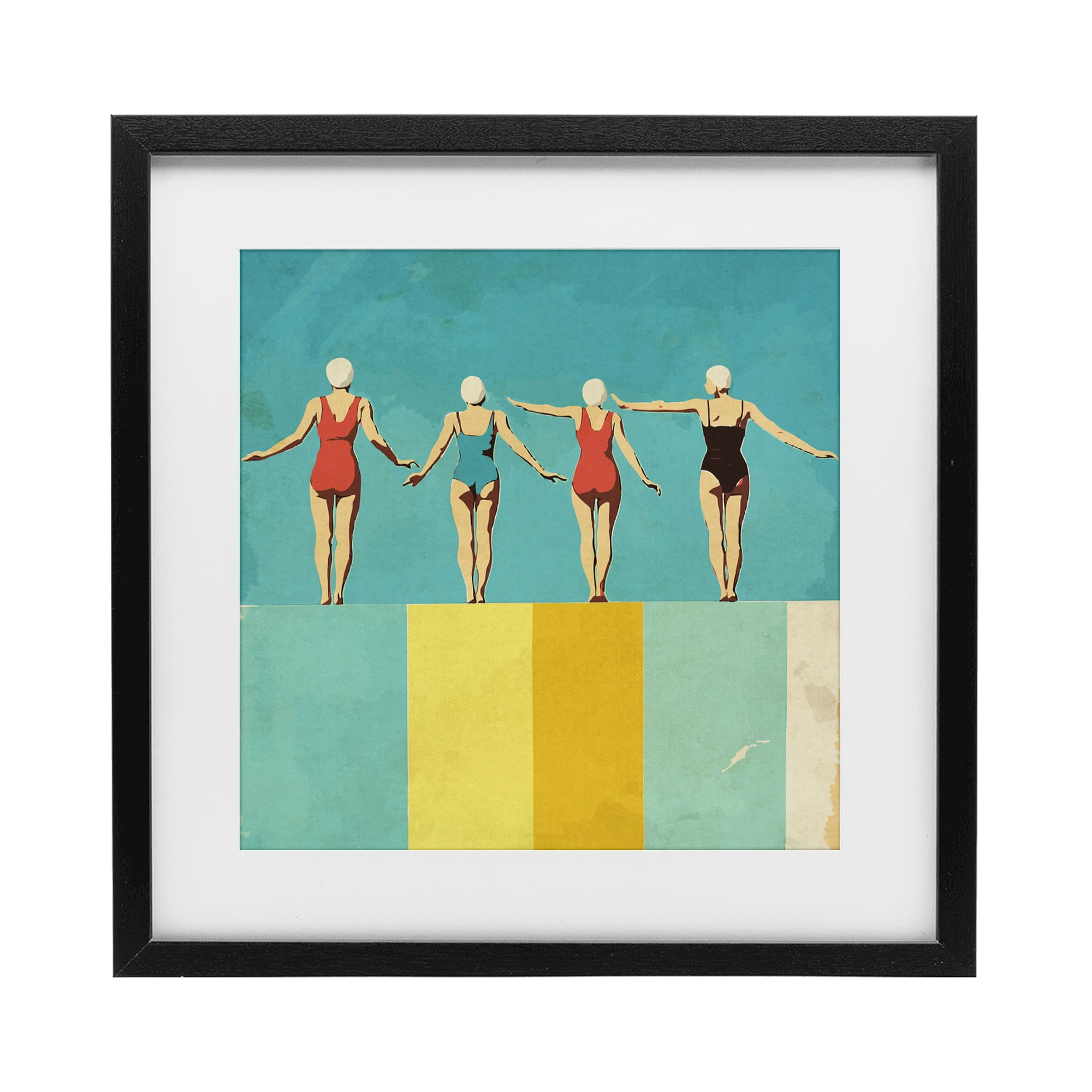 Stupell Industries Four Figures on the Pool Black Framed Print Under Glass, design by Layla Oz