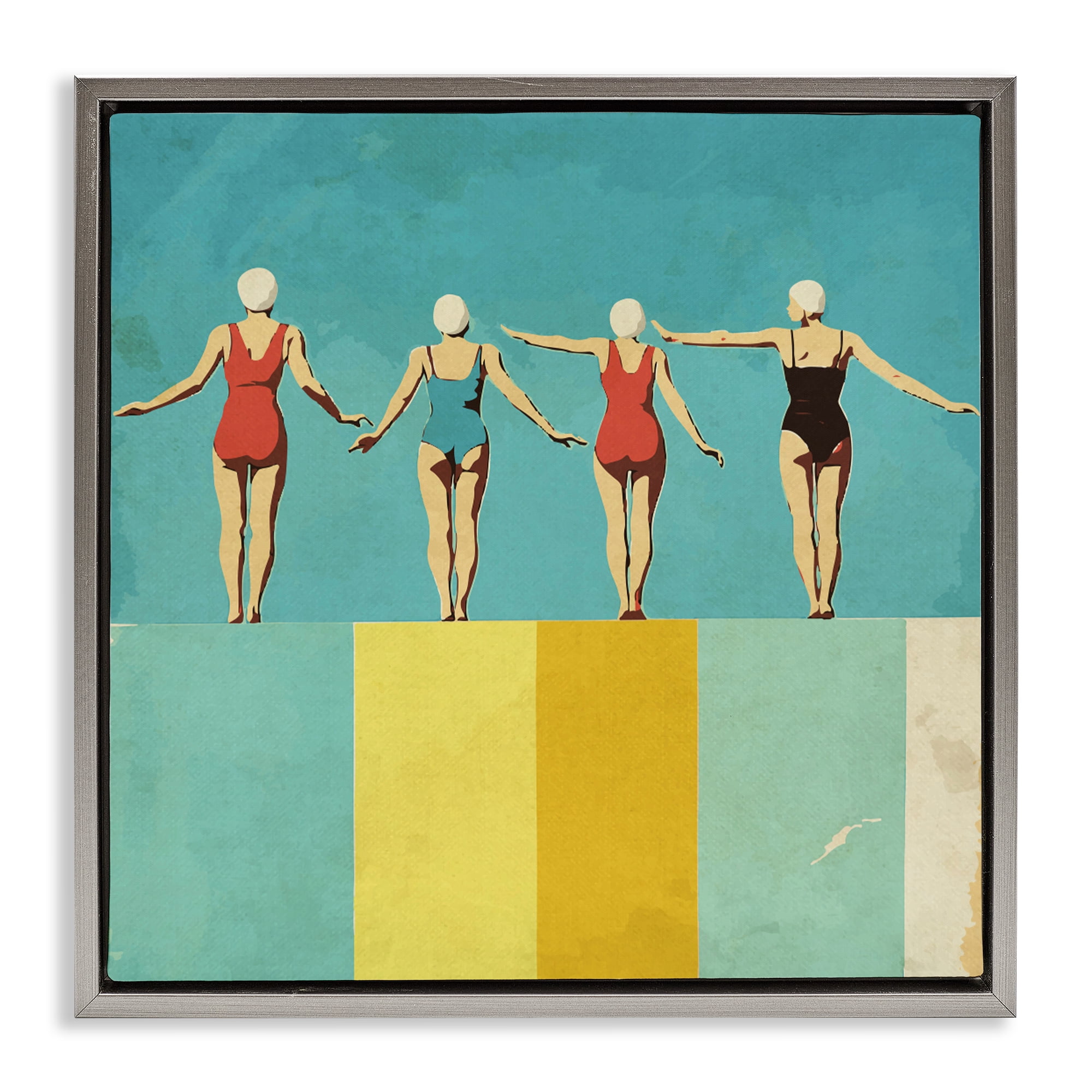 Stupell Industries Four Figures on the Pool Gray Framed Floater Canvas Wall Art, design by Layla Oz