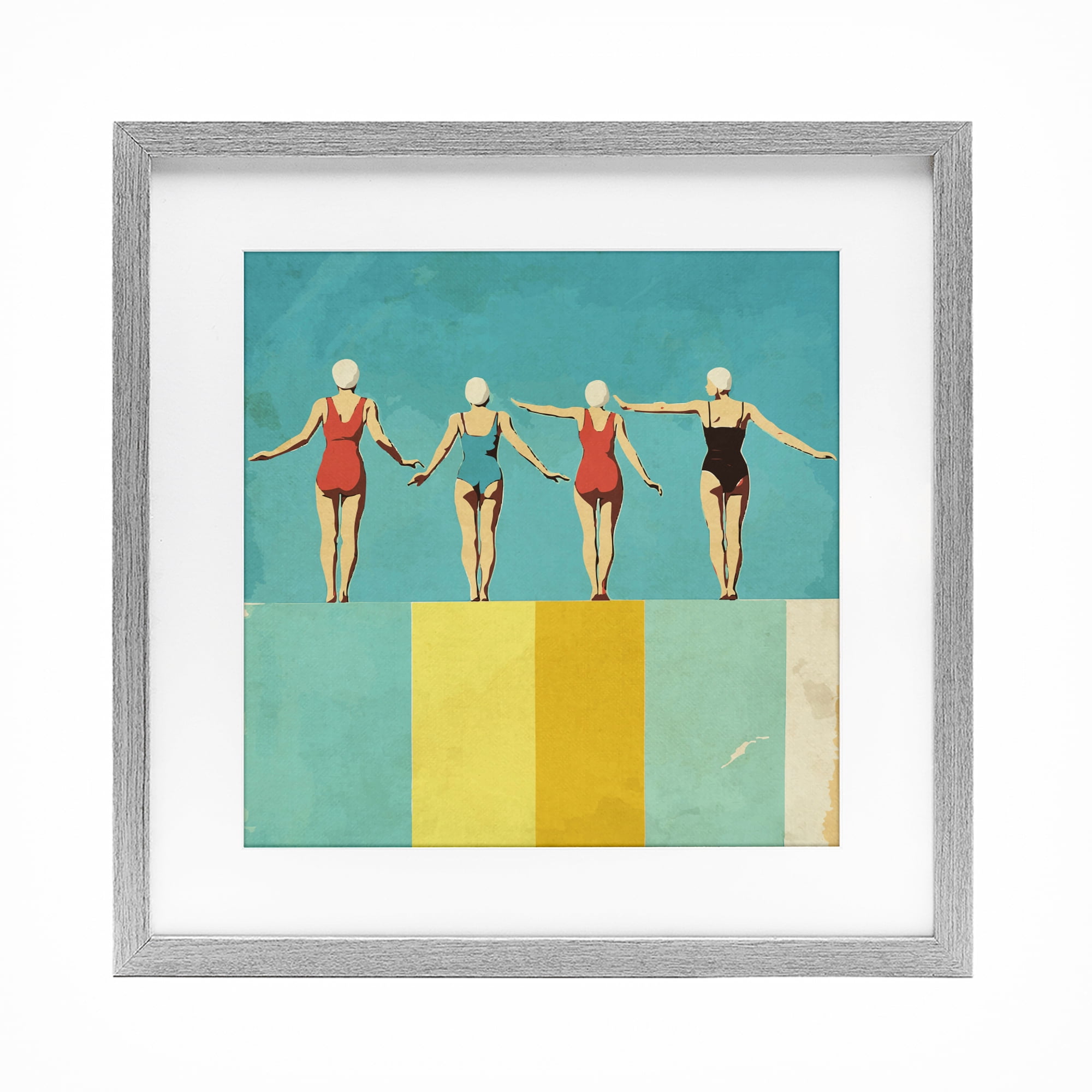 Stupell Industries Four Figures on the Pool Gray Framed Print Under Glass, design by Layla Oz
