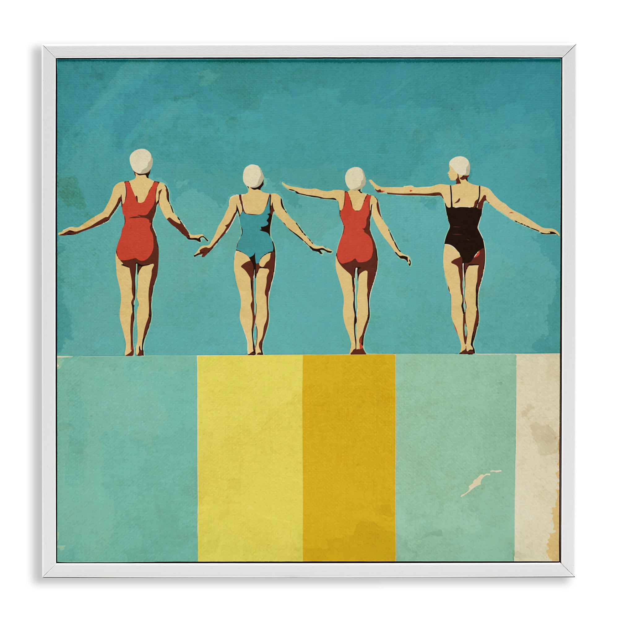 Stupell Industries Four Figures on the Pool White Framed Giclee Art, design by Layla Oz