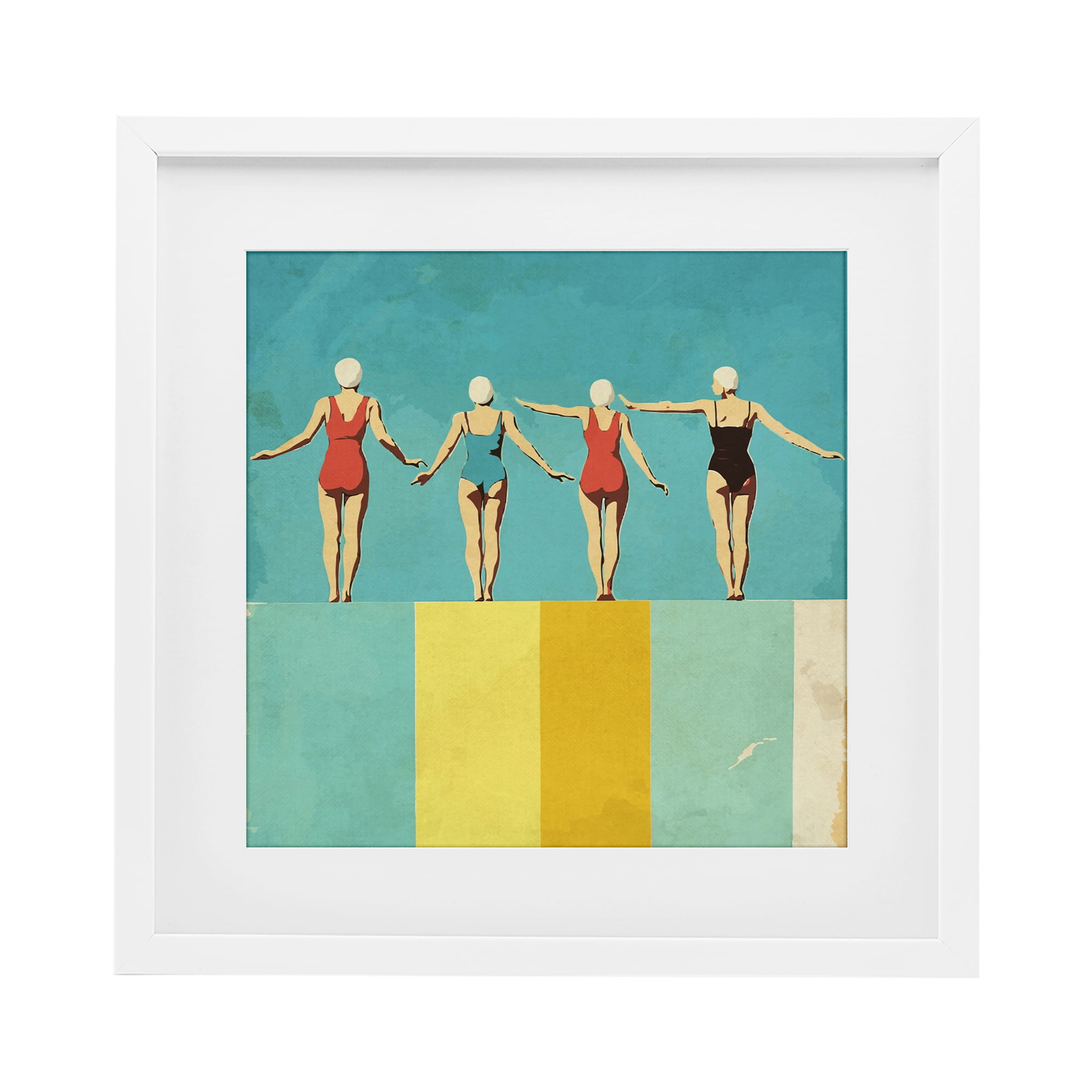 Stupell Industries Four Figures on the Pool White Framed Print Under Glass, design by Layla Oz