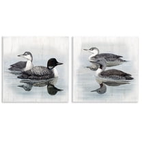 Stupell Industries Four Loons in Lake Animals Painting Unframed Art Print Wall Art, 12 x 12, Set of 2