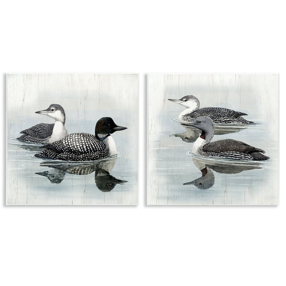 Stupell Industries Four Loons in Lake Animals Painting Unframed Art Print Wall Art, 12 x 12, Set of 2