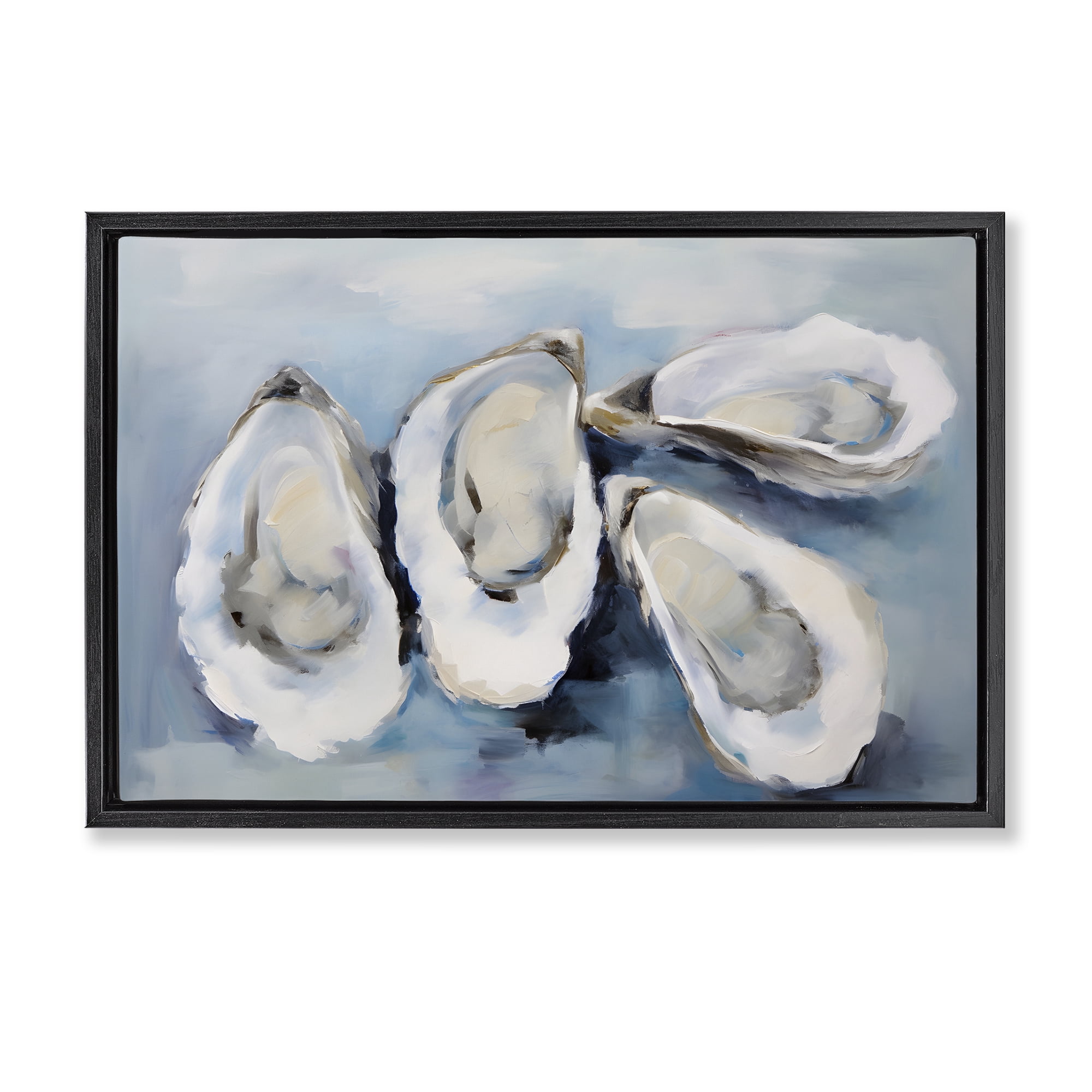 Stupell Industries Four Oysters Impression Nautical & Beach Painting Black Floater Framed Canvas Art Print Wall Art, 31 x 21