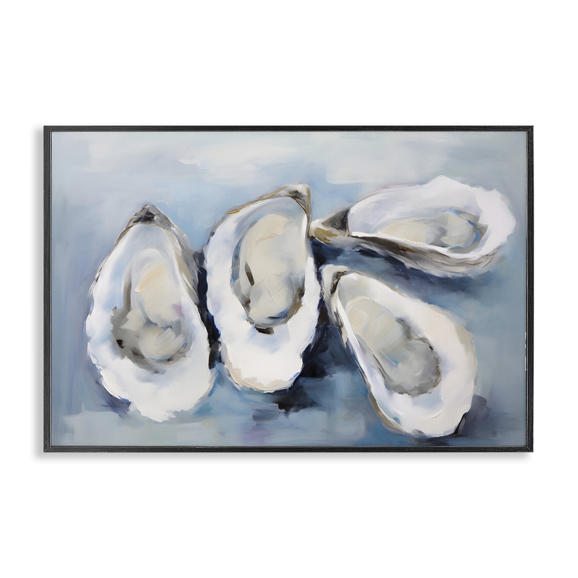 Stupell Industries Four Oysters Impression Nautical & Beach Painting Black Framed Art Print Wall Art, 24 x 16