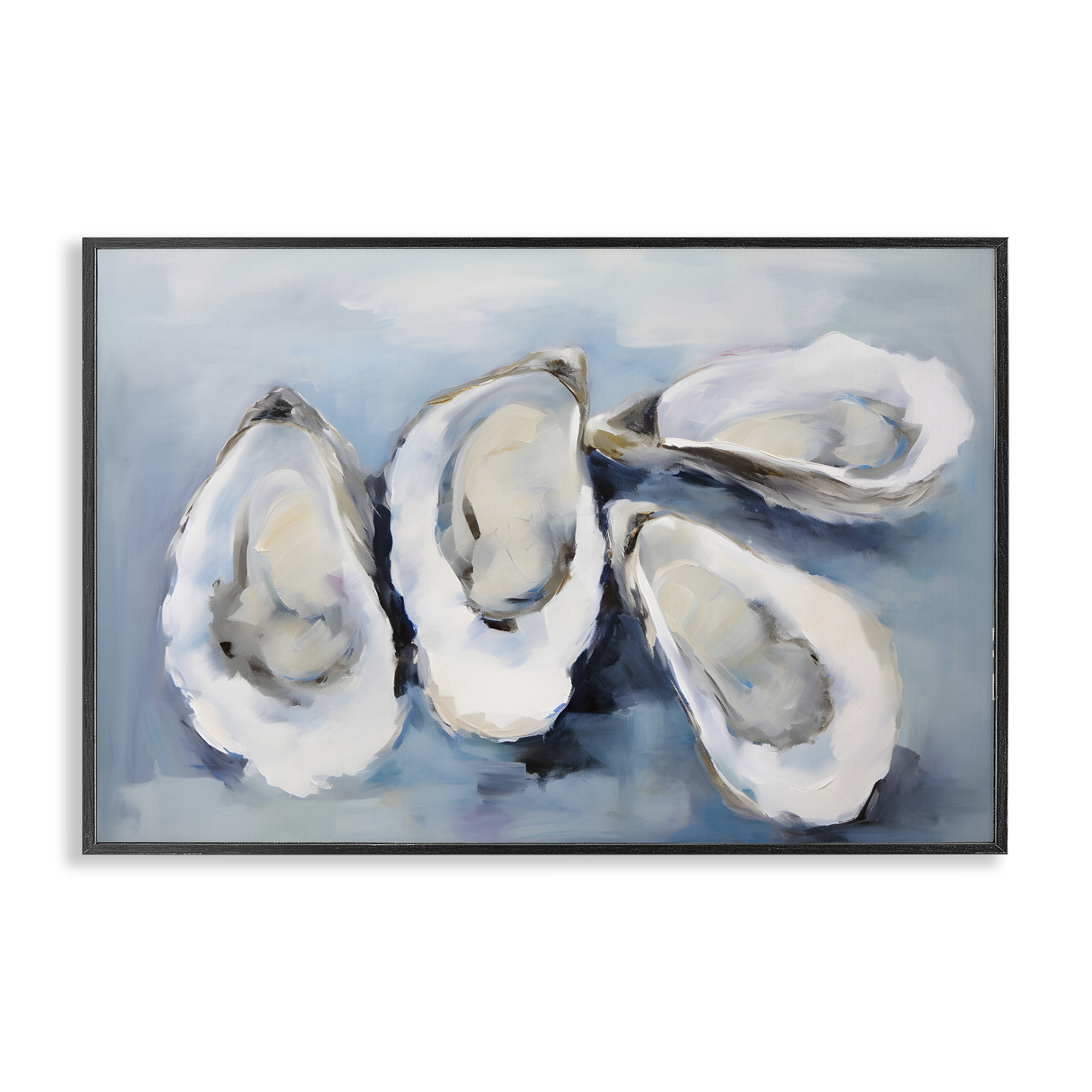 Stupell Industries Four Oysters Impression Nautical & Beach Painting Black Framed Art Print Wall Art, 30 x 20