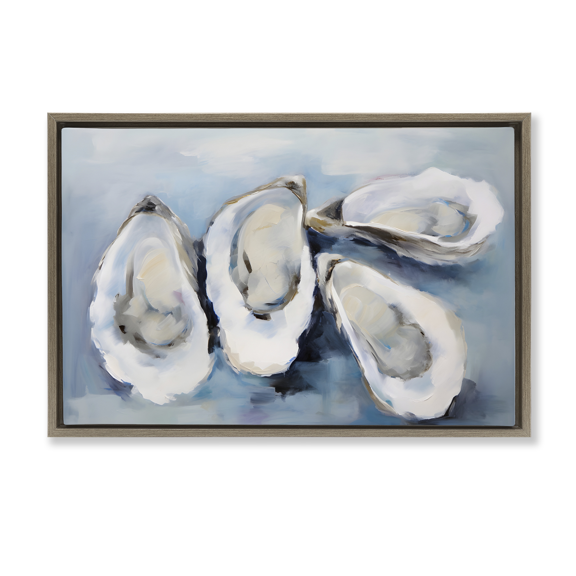 Stupell Industries Four Oysters Impression Nautical & Beach Painting Brown Floater Framed Canvas Art Print Wall Art, 31 x 21
