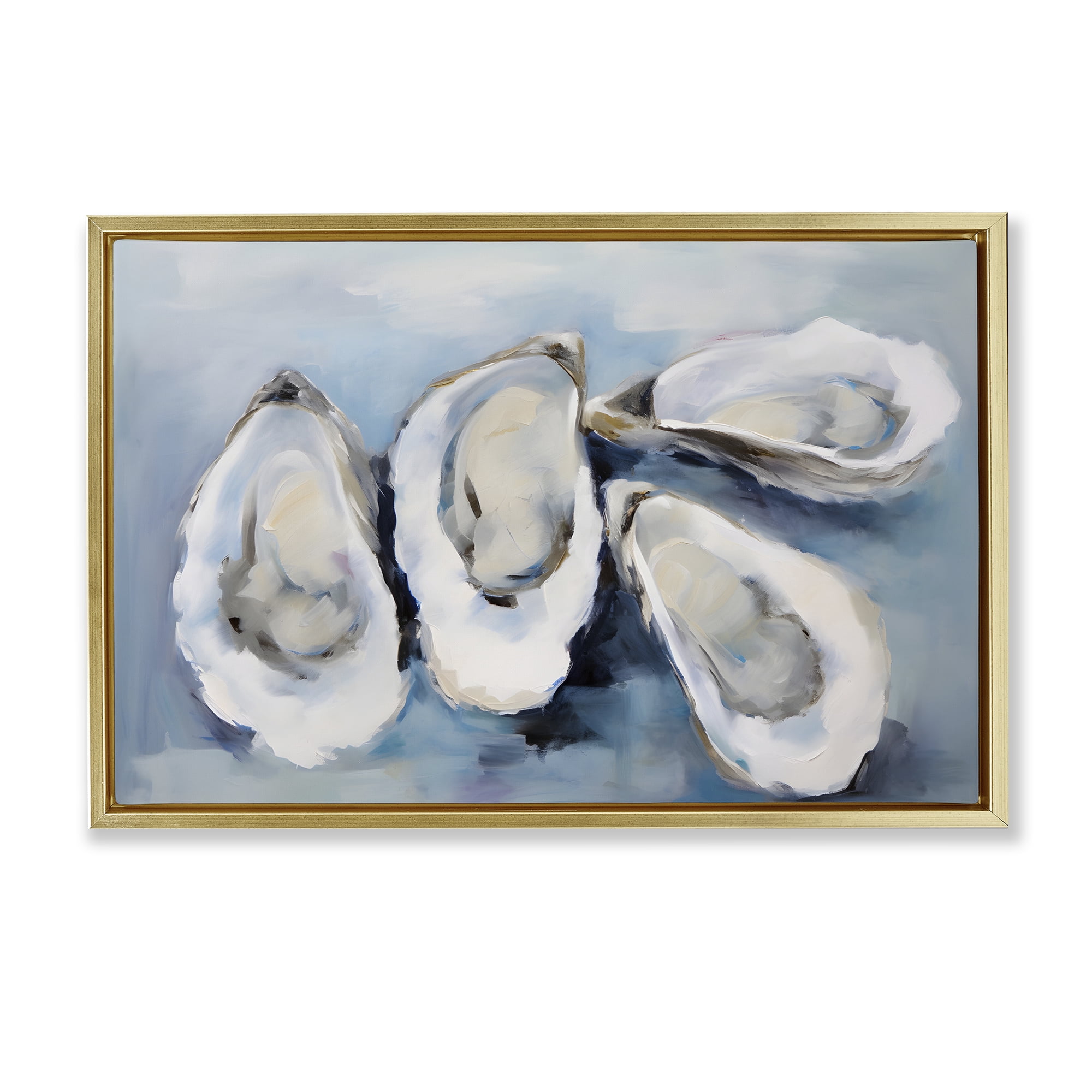 Stupell Industries Four Oysters Impression Nautical & Beach Painting Gold Floater Framed Canvas Art Print Wall Art, 25 x 17