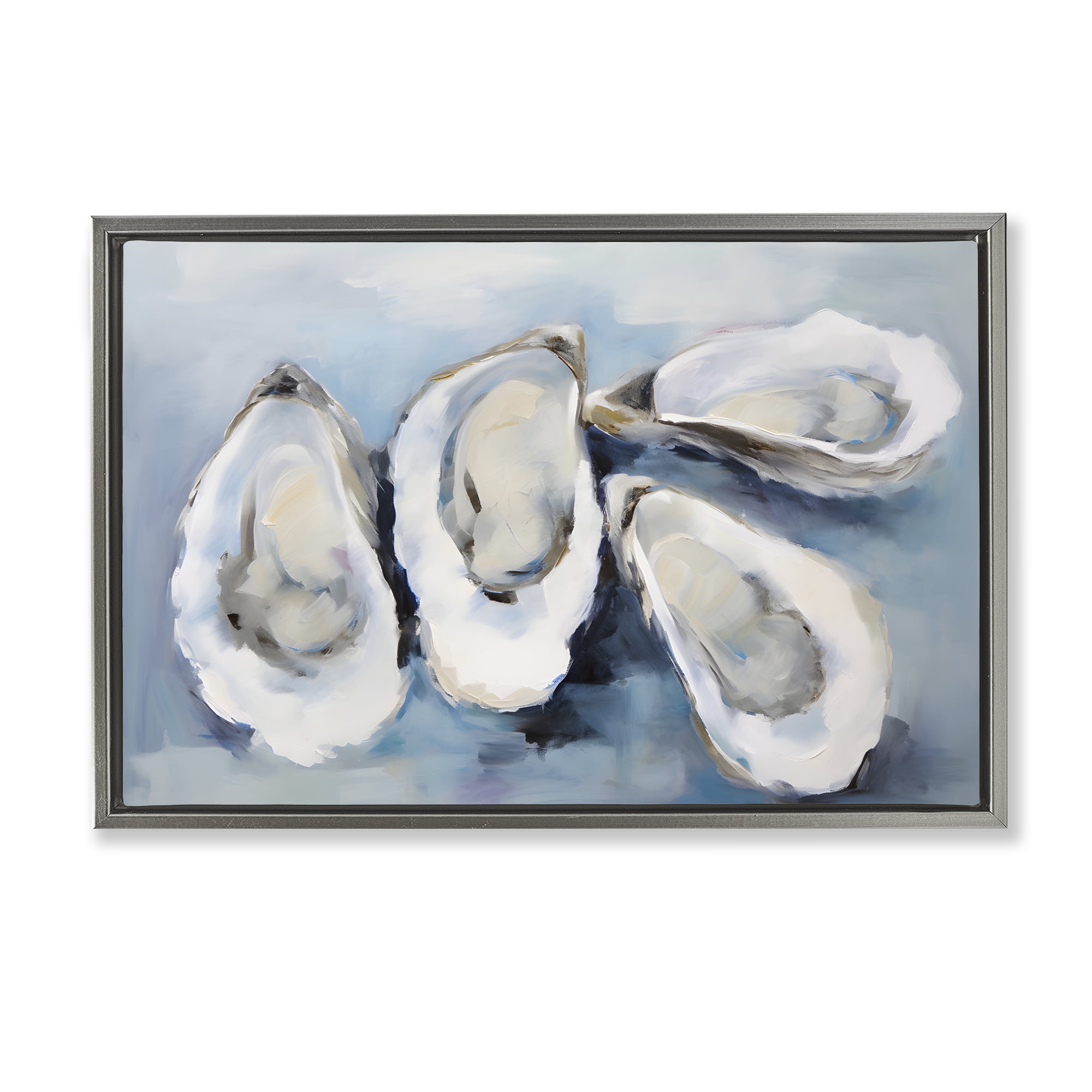 Stupell Industries Four Oysters Impression Nautical & Beach Painting Gray Floater Framed Canvas Art Print Wall Art, 31 x 21