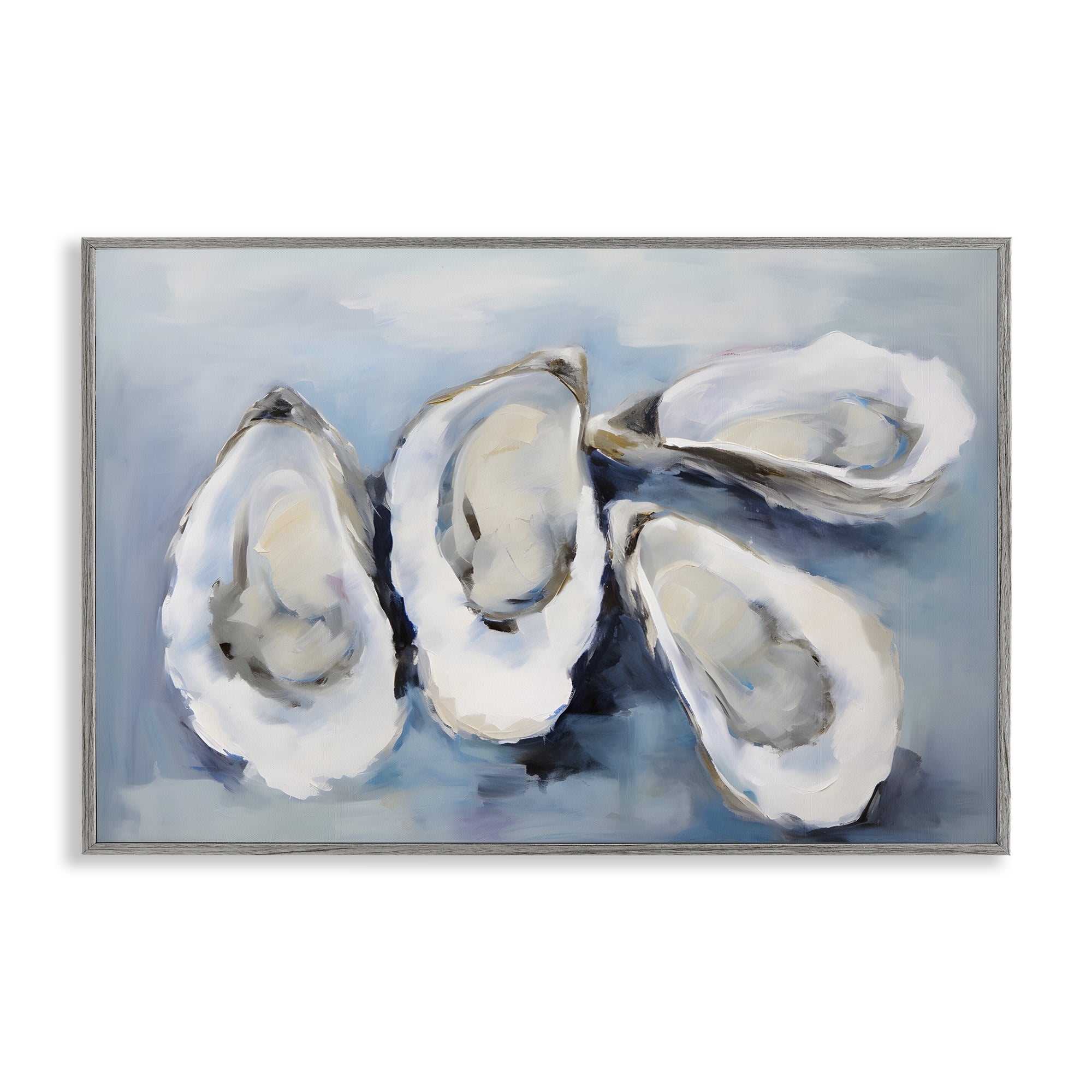 Stupell Industries Four Oysters Impression Nautical & Beach Painting Gray Framed Art Print Wall Art, 30 x 20