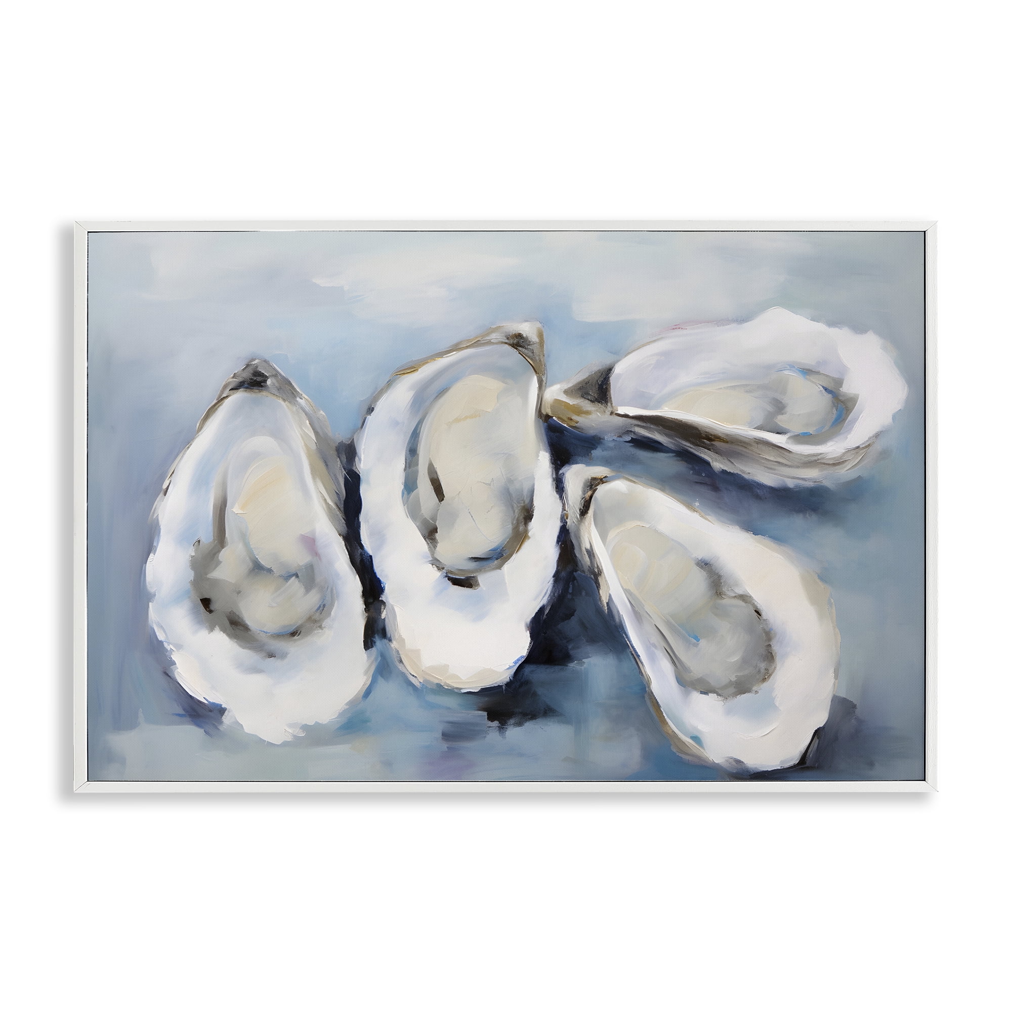 Stupell Industries Four Oysters Impression Nautical & Beach Painting White Framed Art Print Wall Art, 24 x 16