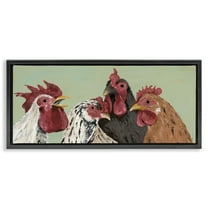 Stupell Industries Four Roosters over Green Animals & Insects Painting Black Floater Framed Canvas Art Print Wall Art, 25 x 11