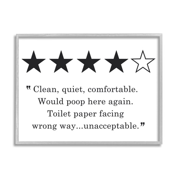 Stupell Industries Four Star Bathroom Review Funny Toilet Paper Humor, 16 x 20, Designed by Lettered and Lined