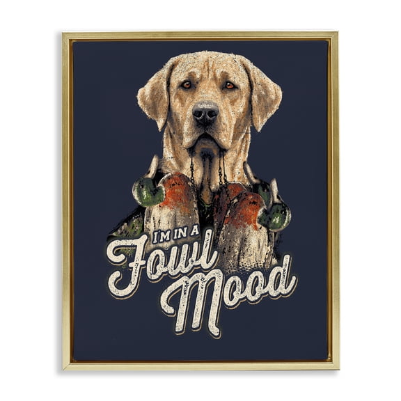 Stupell Industries Fowl Mood Hunting Dog Gold Framed Floater Canvas Wall Art design by Jedco Brands, Inc., 31 x 25