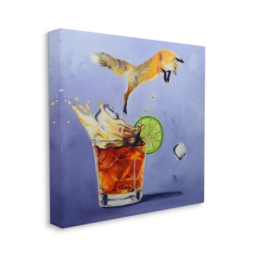 Stupell Industries Fox Animal Leaping Vintage Cocktail Drink Painting Canvas Wall Art by Karen Weber Fine Art