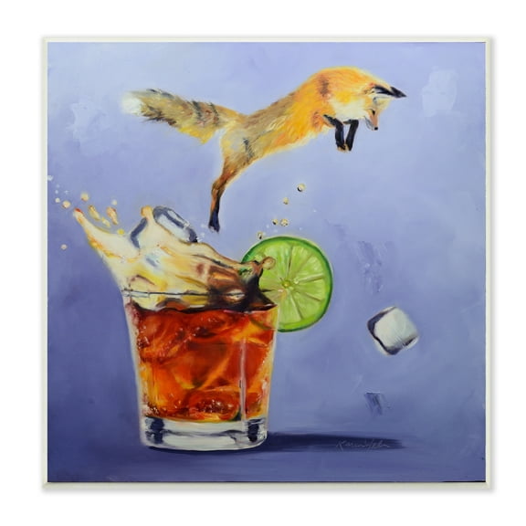 Stupell Industries Fox Animal Leaping Vintage Cocktail Drink Painting Wall Plaque by Karen Weber Fine Art