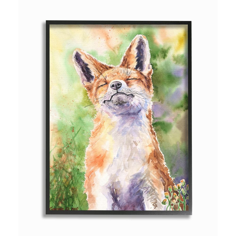 Stupell Industries Fox Animal Orange Green Watercolor Painting Framed Giclee Texturized Art by George Dyachenko