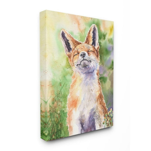 Stupell Industries Fox Animal Orange Green Watercolor Painting Super Canvas Wall Art by George Dyachenko
