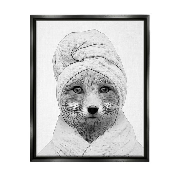 Stupell Industries Fox Bathrobe Funny Animal Animals & Insects Painting Black Floater Framed Art Print Wall Art