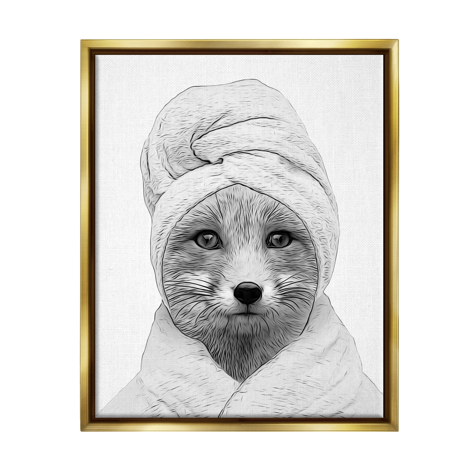 Stupell Industries Fox Bathrobe Funny Animal Animals & Insects Painting Gold Floater Framed Art Print Wall Art