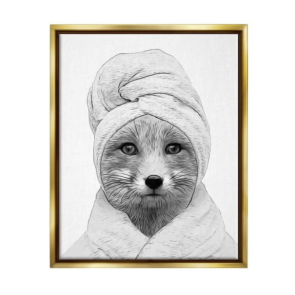 Stupell Industries Fox Bathrobe Funny Animal Animals & Insects Painting Gold Floater Framed Art Print Wall Art