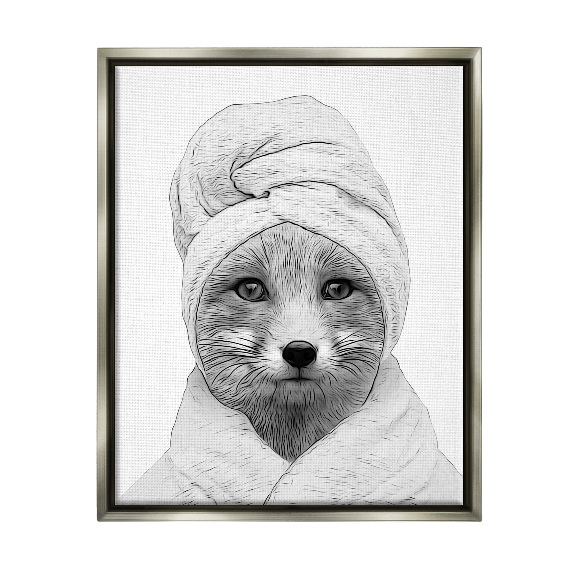 Stupell Industries Fox Bathrobe Funny Animal Animals & Insects Painting Gray Floater Framed Art Print Wall Art