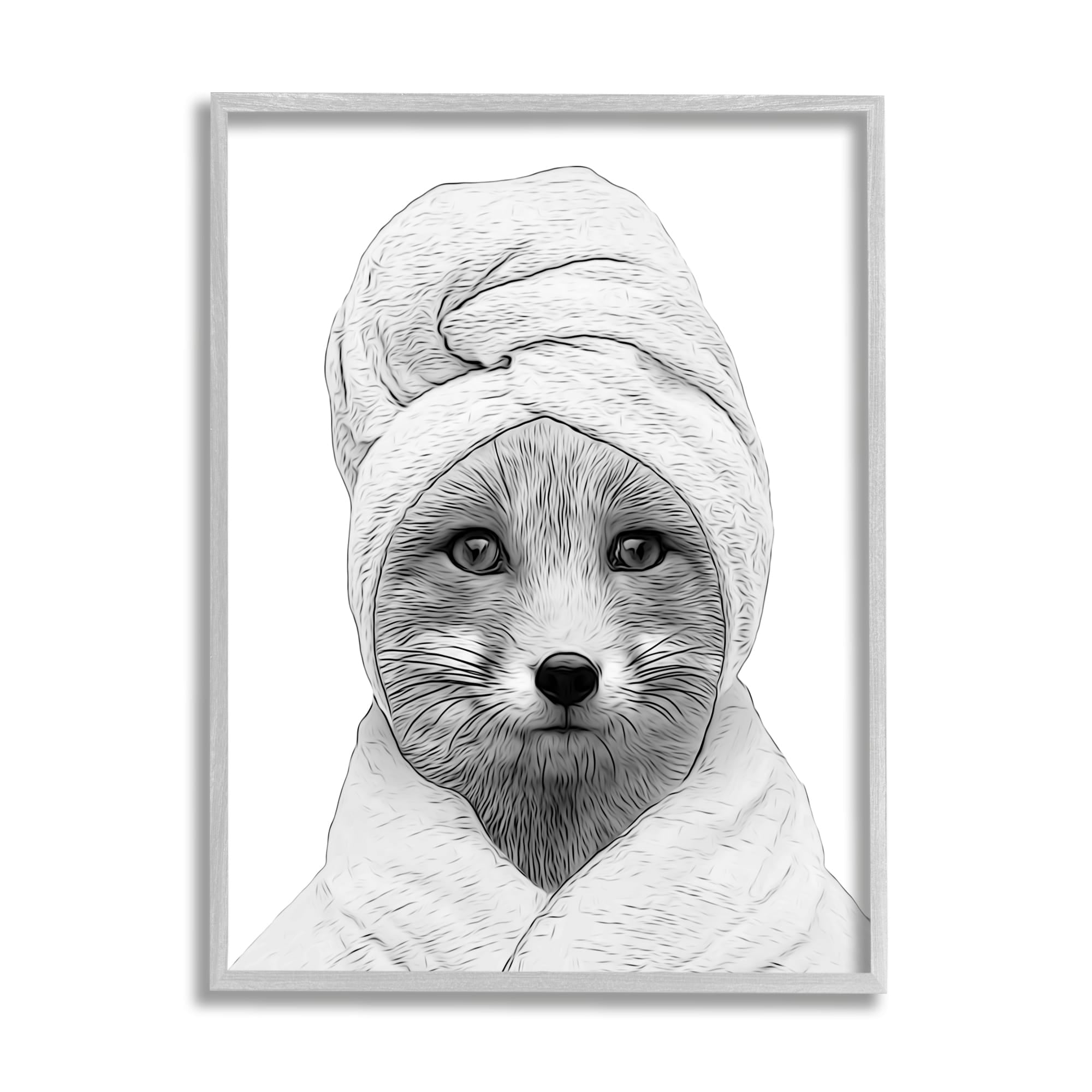 Stupell Industries Fox Bathrobe Funny Animal Animals & Insects Painting Gray Framed Art Print Wall Art