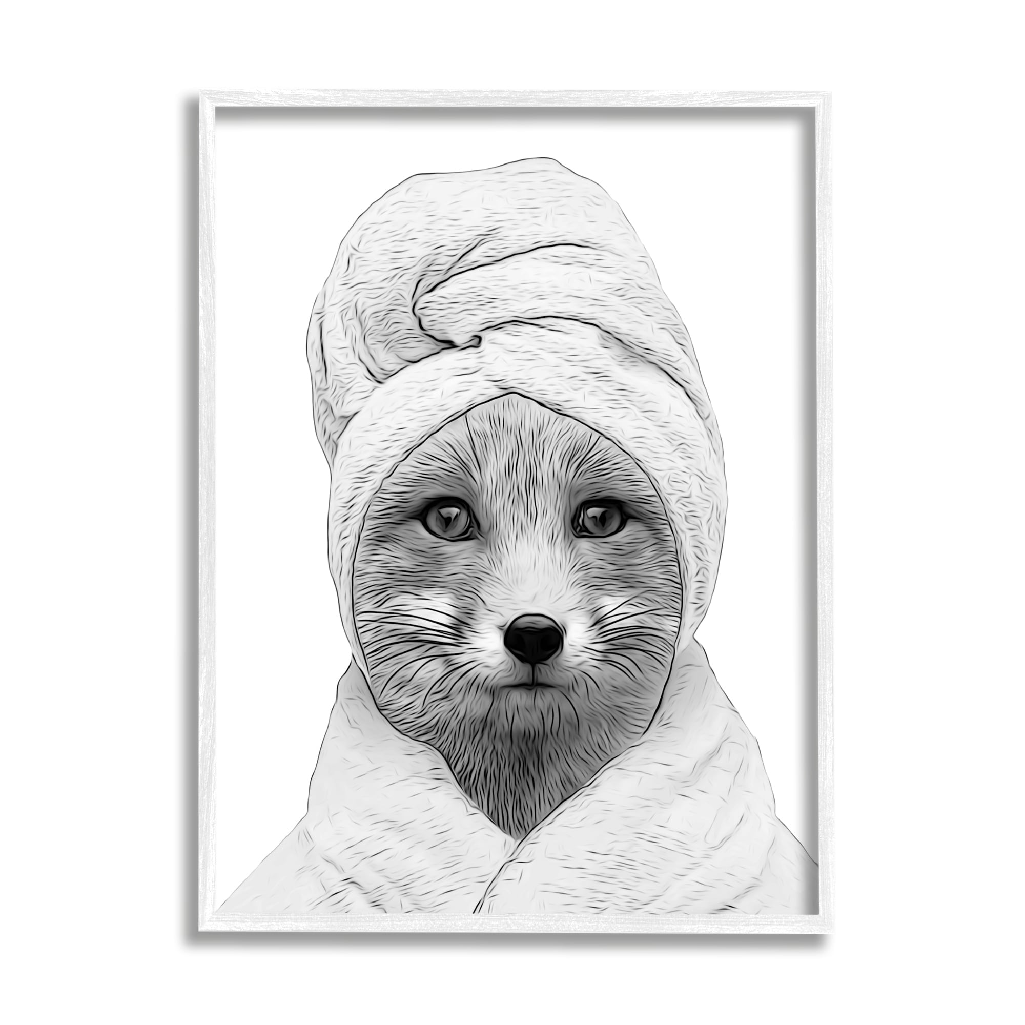 Stupell Industries Fox Bathrobe Funny Animal Animals & Insects Painting White Framed Art Print Wall Art