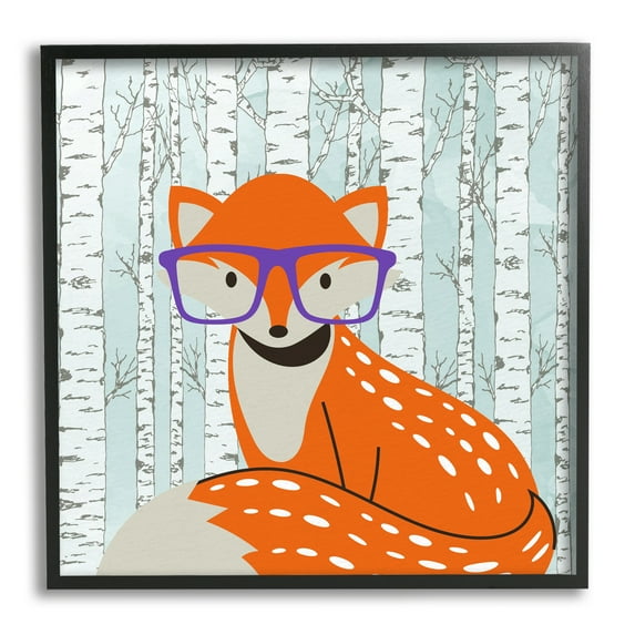 Stupell Industries Fox & Birch Trees Animals & Insects Painting Black Framed Art Print Wall Art, 17 x 17