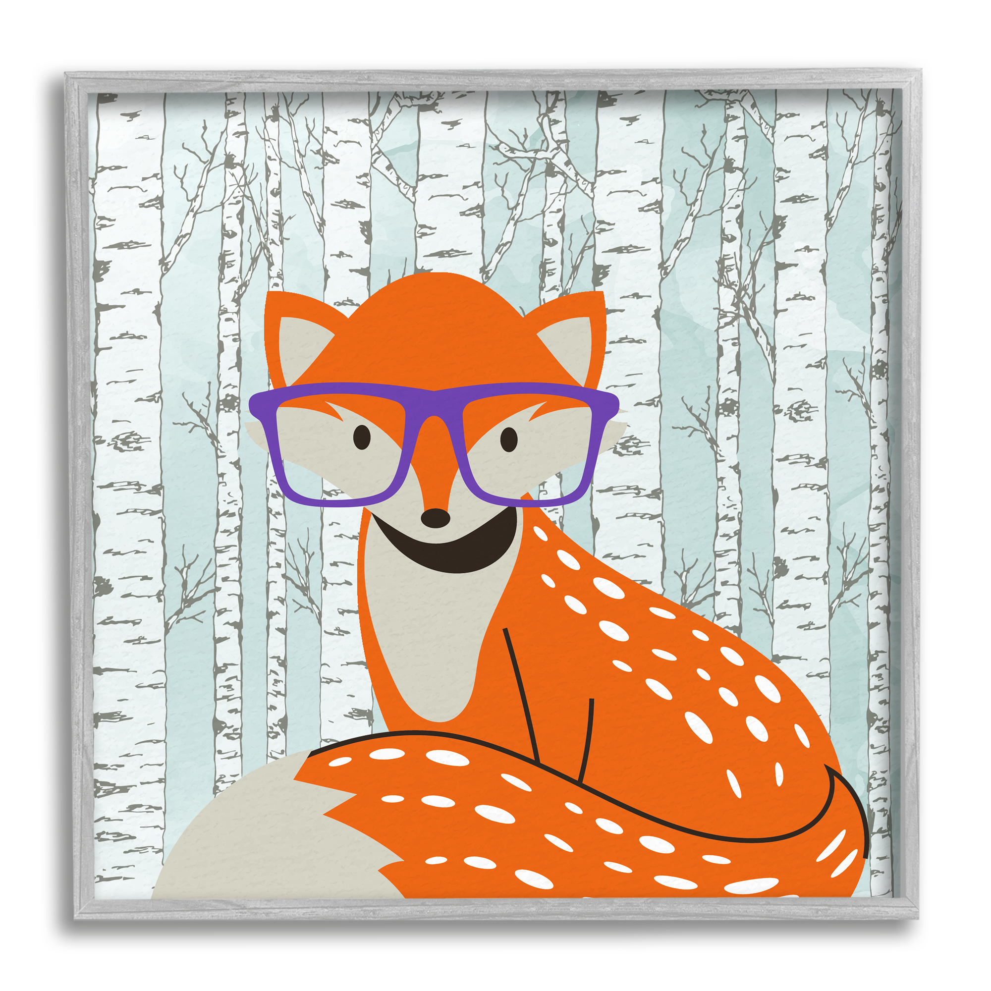Stupell Industries Fox & Birch Trees Animals & Insects Painting Gray Framed Art Print Wall Art, 17 x 17