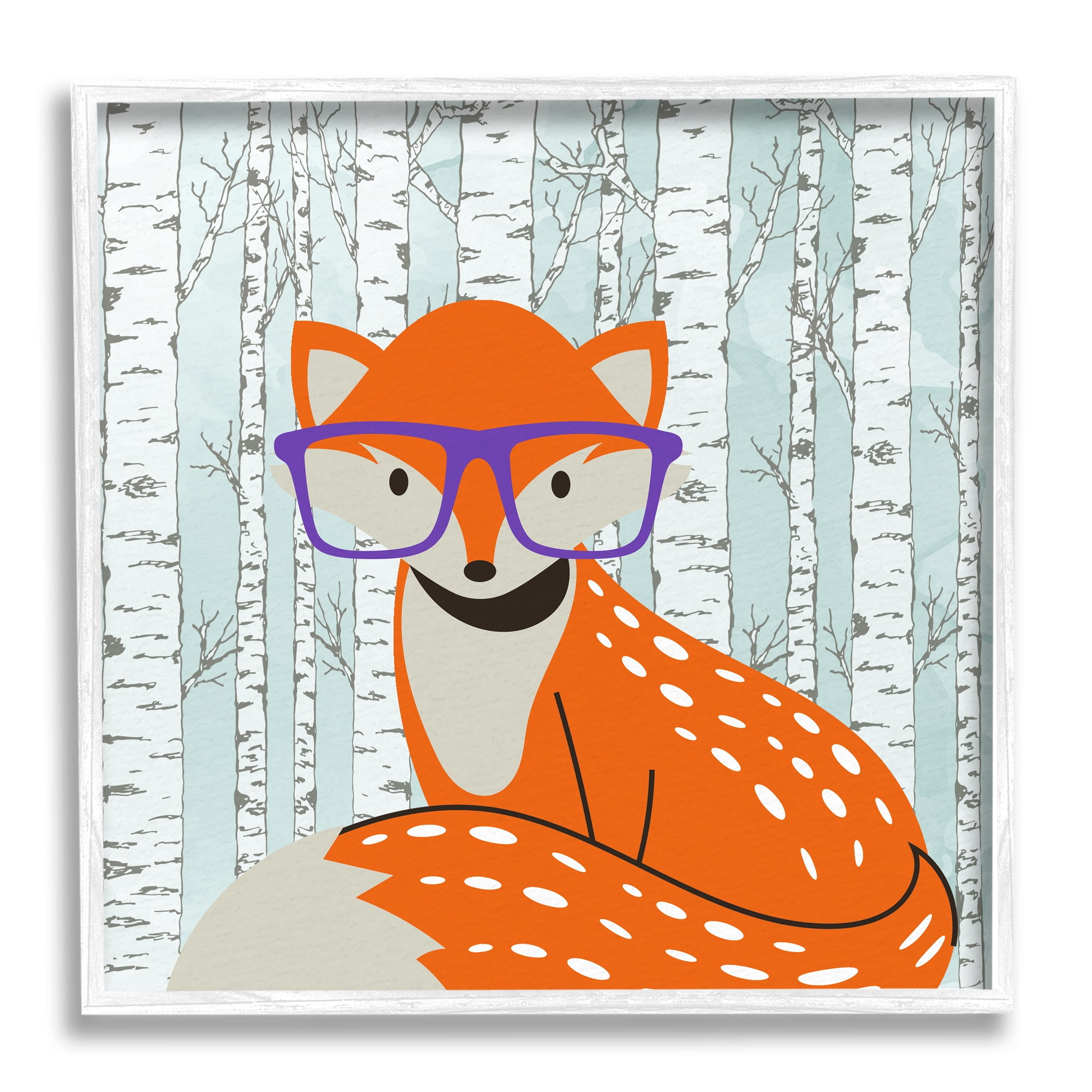 Stupell Industries Fox & Birch Trees Animals & Insects Painting White Framed Art Print Wall Art, 24 x 24