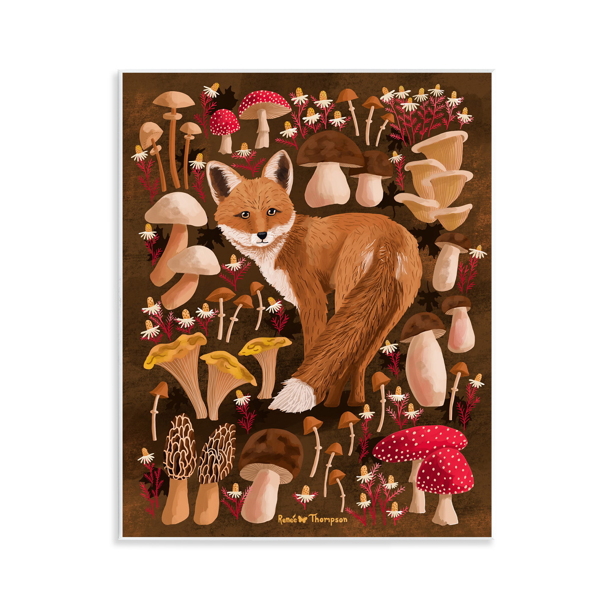 Stupell Industries Fox & Cottage Mushrooms Animals Painting Unframed Art Print Wall Art, 11 x 14