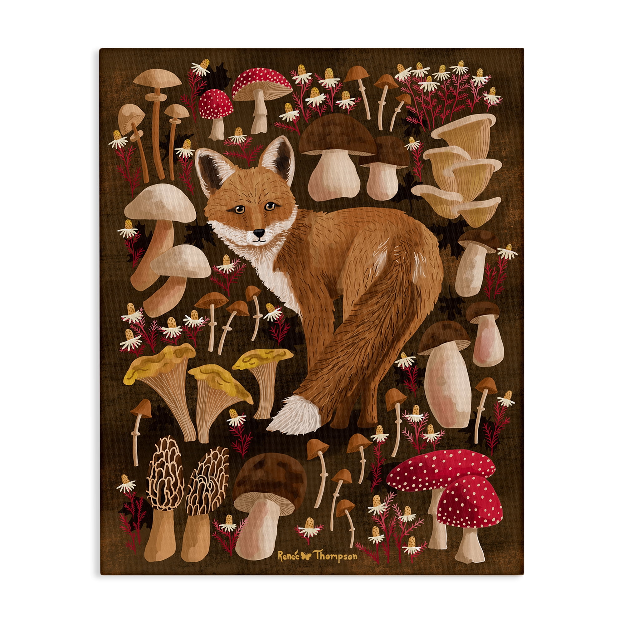 Stupell Industries Fox & Cottage Mushrooms Animals Painting Wrapped Canvas Art Print Wall Art, 16 x 20