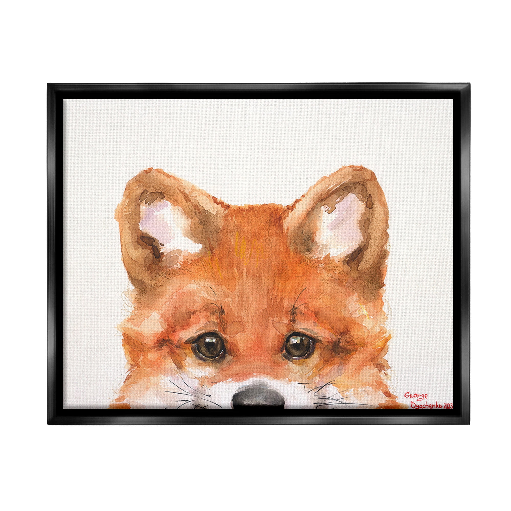 Stupell Industries Fox Cub Peeking Animals & Insects Painting Black Floater Framed Canvas Art Print Wall Art, 31 x 25