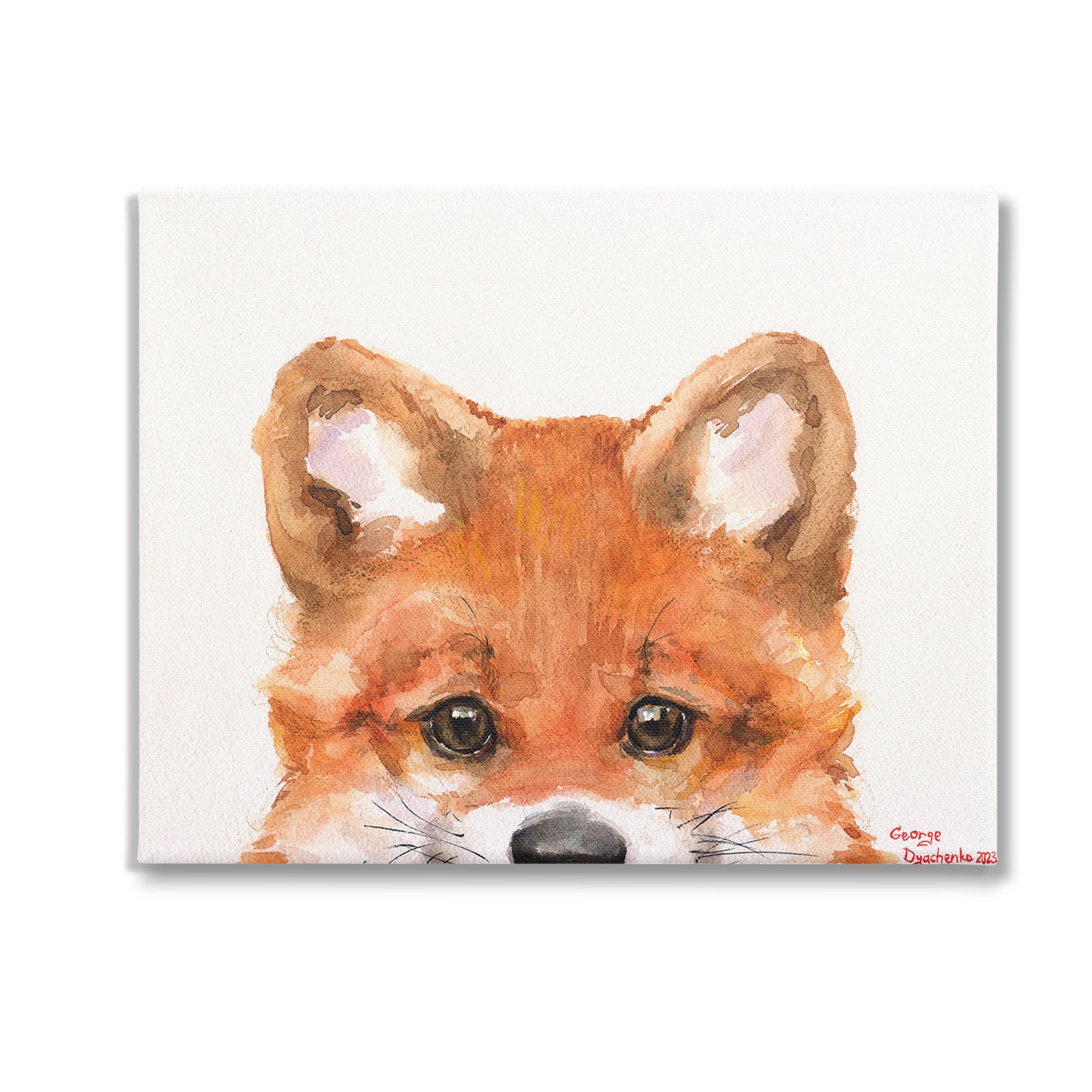 Stupell Industries Fox Cub Peeking Animals & Insects Painting Gallery Wrapped Canvas Art Print Wall Art, 30 x 24