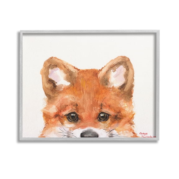 Stupell Industries Fox Cub Peeking Animals & Insects Painting Gray Framed Art Print Wall Art, 14 x 11