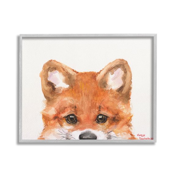 Stupell Industries Fox Cub Peeking Animals & Insects Painting Gray Framed Art Print Wall Art, 30 x 24