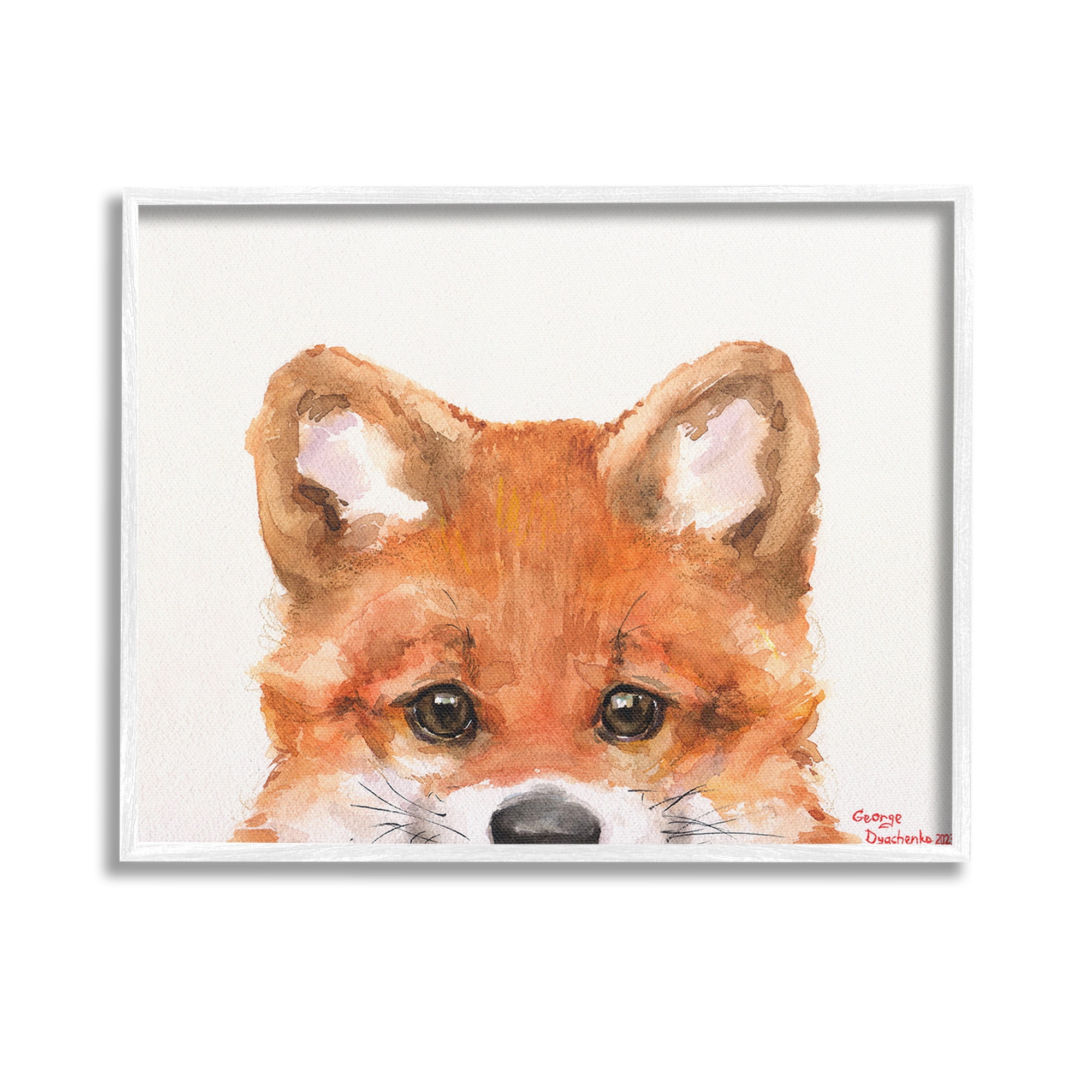 Stupell Industries Fox Cub Peeking Animals & Insects Painting White Framed Art Print Wall Art, 14 x 11