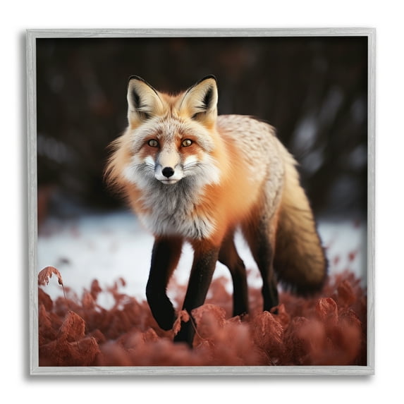 Stupell Industries Fox Cub in Nature Animals & Insects Photography Gray Framed Art Print Wall Art, 12 x 12