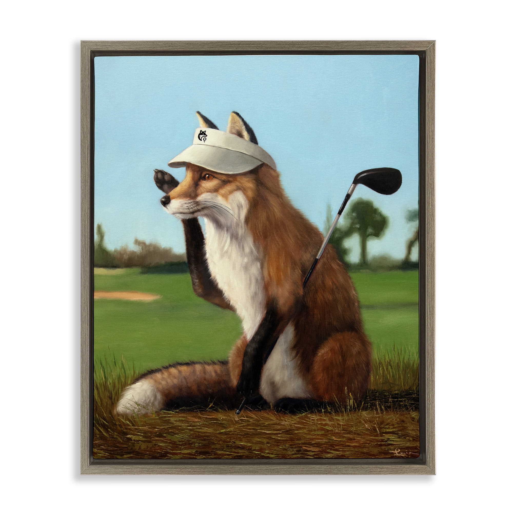Stupell Industries Fox Drive Golfer Brown Framed Floater Canvas Wall Art, design by Lucia Heffernan