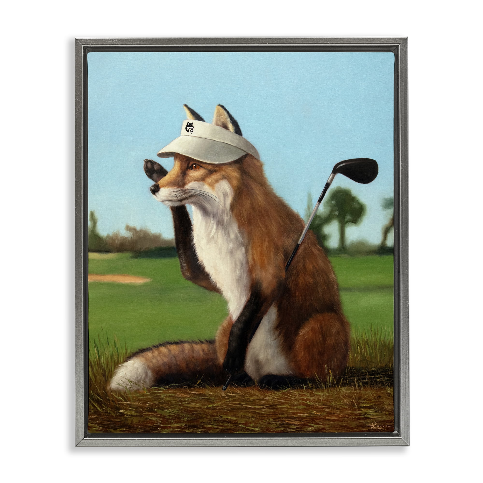 Stupell Industries Fox Drive Golfer Gray Framed Floater Canvas Wall Art, design by Lucia Heffernan