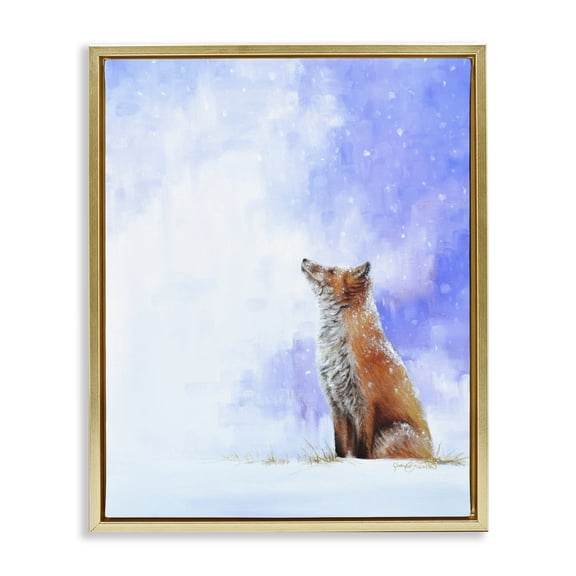 Stupell Industries Fox & Gentle Snowfall Gold Framed Floater Canvas Wall Art, design by James Corwin